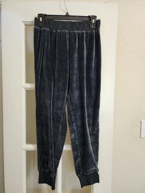 Bebe Velour Logo Jogger Pants Gray Plush Lounge Y2K Style Small